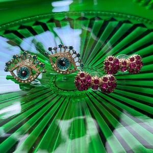 Betsey Johnson Eyes + Bows Earrings Set